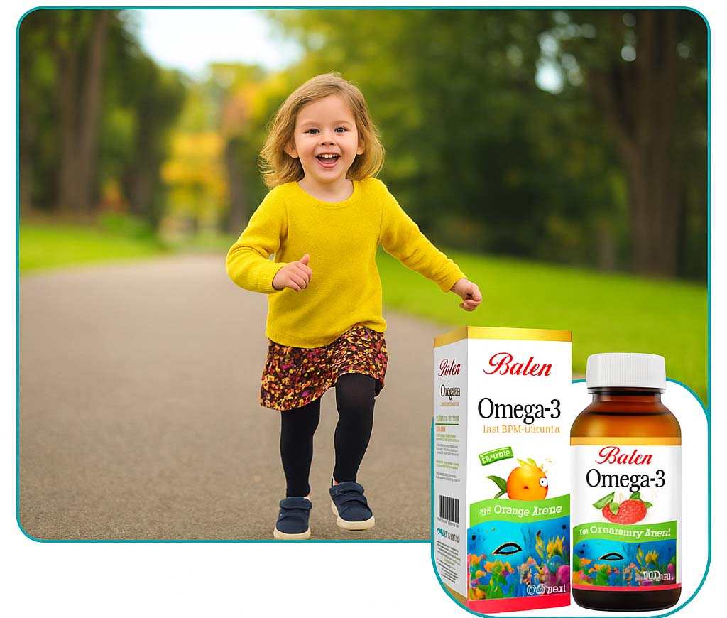 شراب أوميجا 3 للأطفال بنكهات الفراولة والبرتقال 150 مل – دعم ذهني وبصري لمرحلة النمو بنكهة لذيذة وسهلة التقبّل