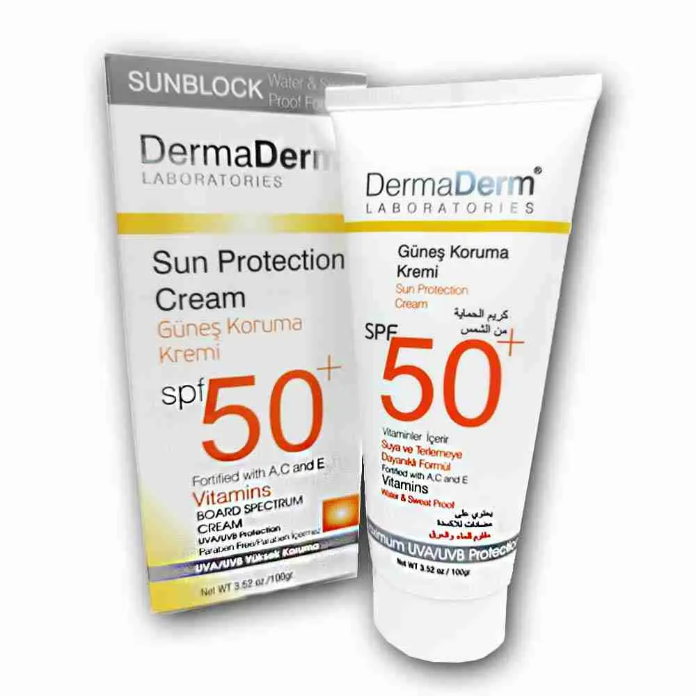 كريم ديرما ديرم الواقي الشمسي بمجموعة الفيتامينات سي و إي والمقاوم للماء والعرق SPF+50