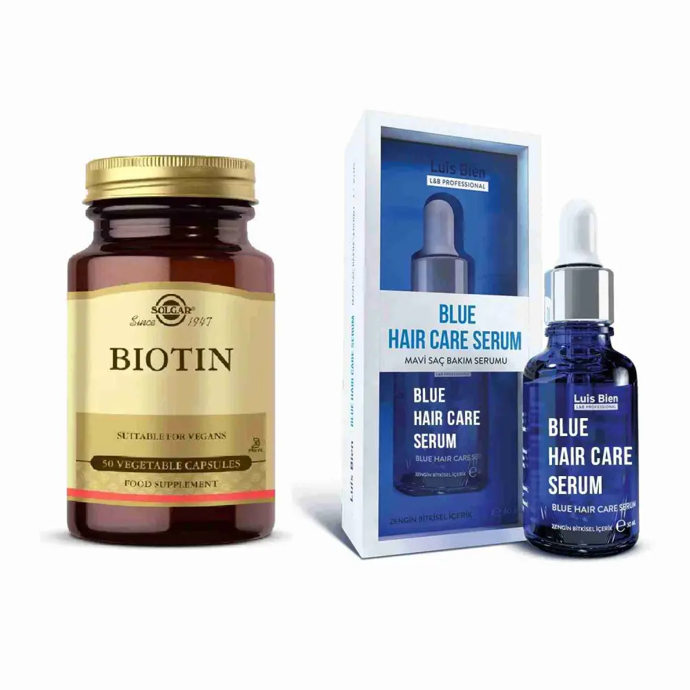 مجموعة كبسولات البيوتين من سولجار 5000ميكروجرام مع سيروم لويس بيان للعناية بالشعر