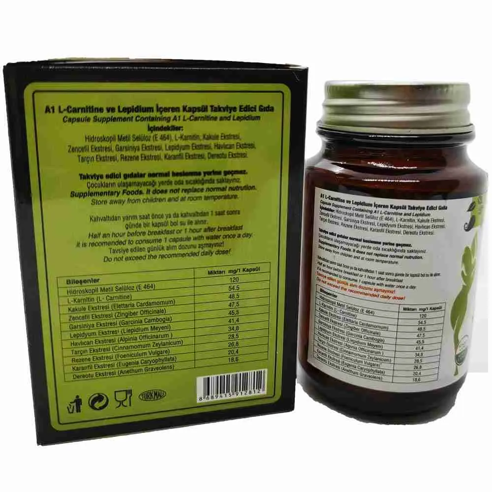 كبسولات التنحيف التركية عرض 12 علبة HHS A1 كارنتين ليبيديوم 30 كبسولة - الصورة 3