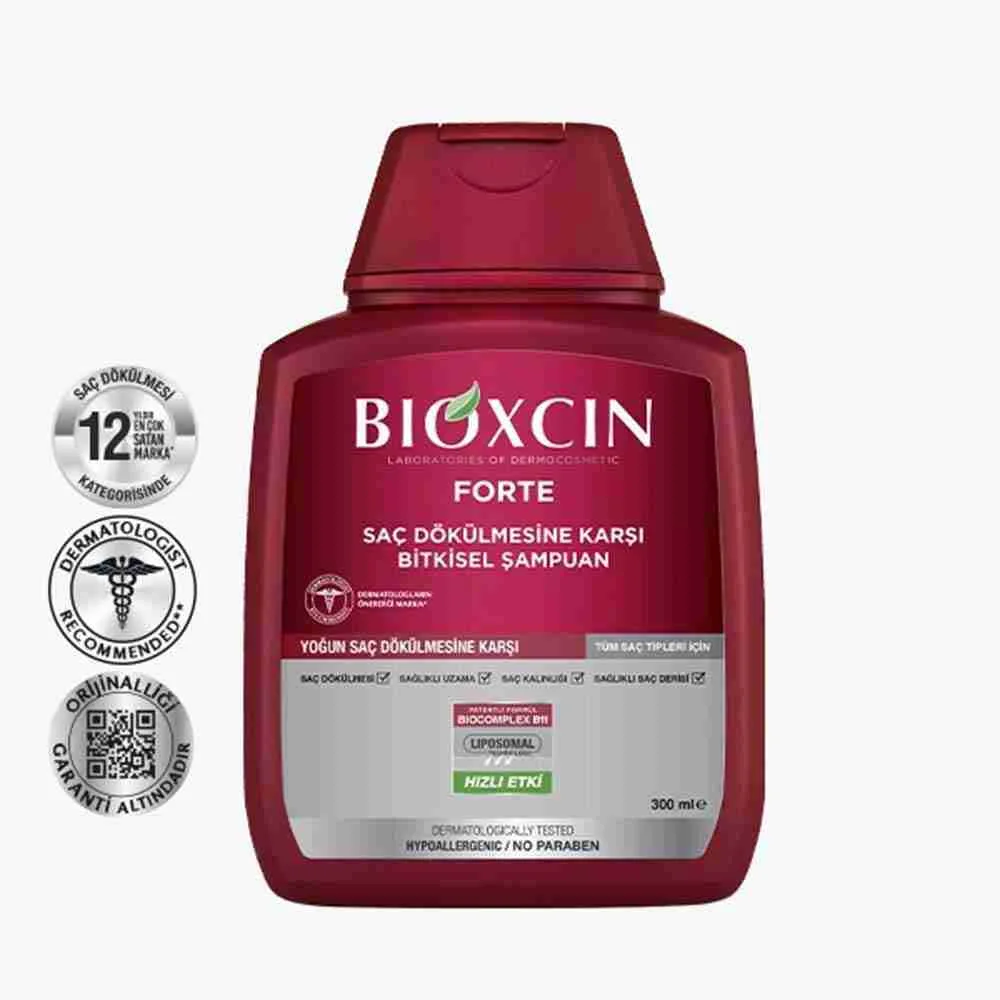 شامبو بيوكسين فورت Bioxcin Forte لعلاج تساقط الشعر 300 مل – تركيبة عشبية مدعّمة لتقوية الجذور ووقف التساقط