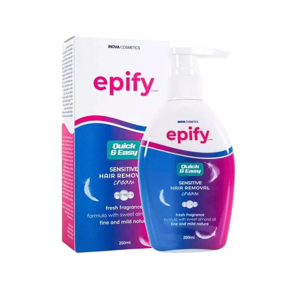 كريم إزالة الشعر للبشرة الحساسة من Epify بزيت اللوز الحلو – سريع وسهل الاستخدام (250 مل)