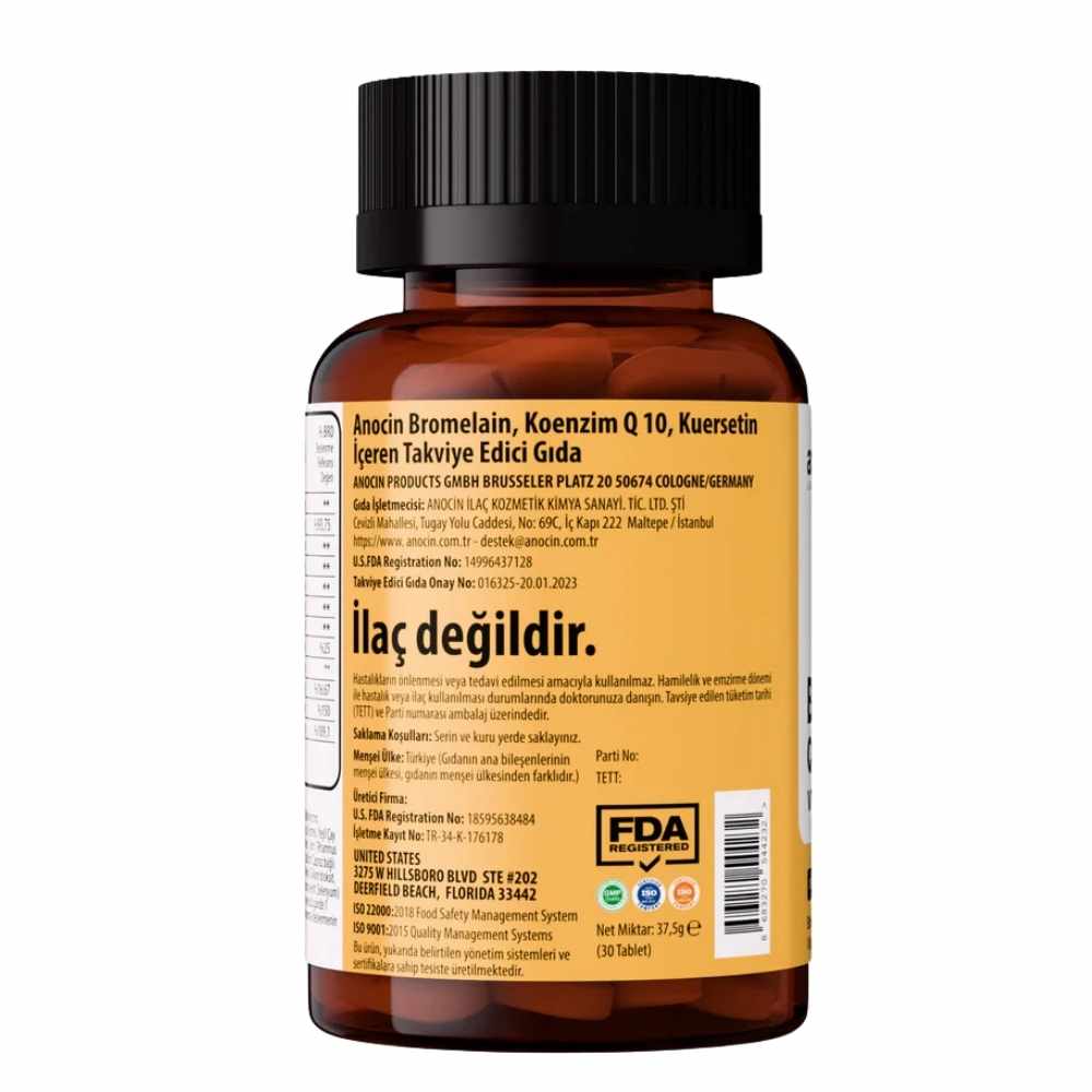 بروميلين كيرسيتين مكمل غذائي للتخسيس والمناعة مع فيتامين سي وزنك وكو كيو 10 | Anocin Bromelain Quercetin – اطلبه الآن من بازارنا - الصورة 3