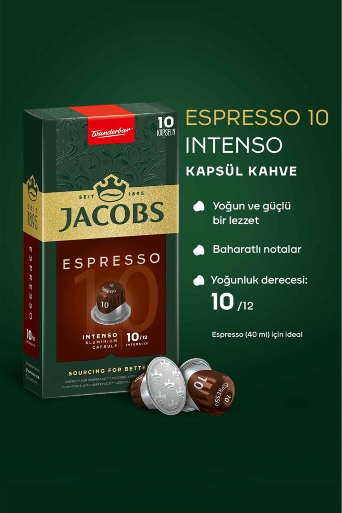 كبسولات جاكوبس نيسبريسو إنتينسو 10 | 50 كبسولة ألومنيوم — إسبريسو ألماني بشدة 10/12 يناسب جميع ماكينات نيسبريسو أوريجينال لاين